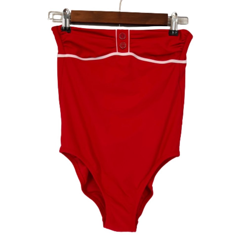 Lands End Retro Nautical Style Red One Piece Strapless Women's Size 4 Swimsuit